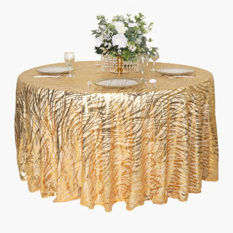 Wave Sequin Mesh Tablecloth 120" Round - Gold