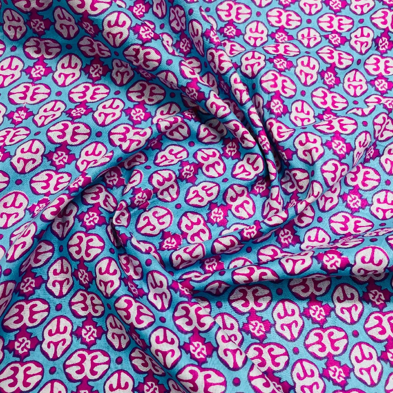 Blue & Pink Geometerical Print Cotton Fabric