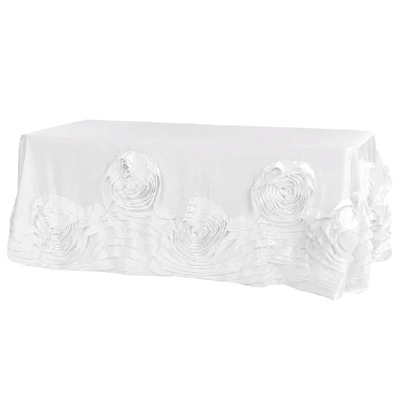 Large Rosette Flower Tablecloth 90"x132" Oblong Rectangular - White