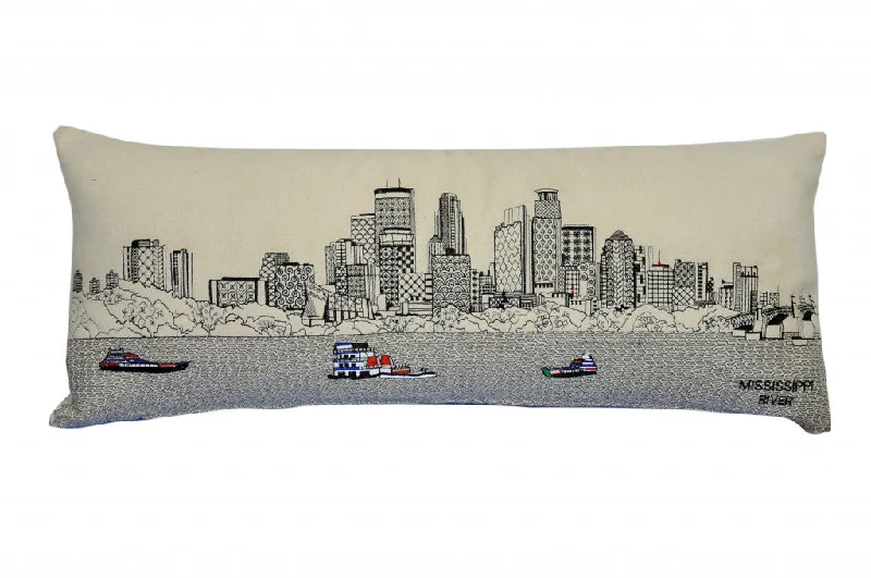 35" White Minneapolis Daylight Skyline Lumbar Decorative Pillow