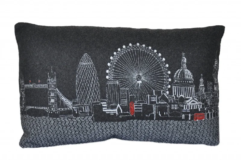 25" Black London Nighttime Skyline Lumbar Decorative Pillow