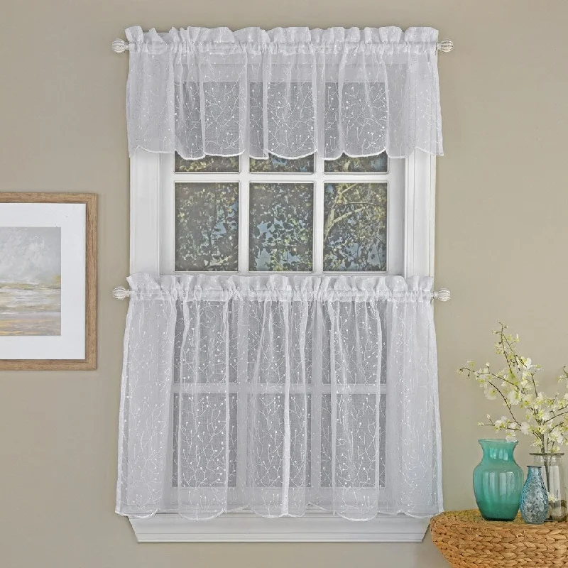 Floral Spray Semi-Sheer Curtain Parts- Tier and Valance Options