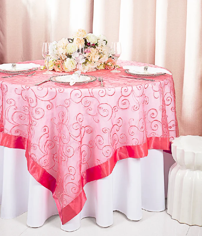 85"x85" Seamless Square Embroidered Organza Tablecloth/Table Overlay - Coral (1pc)