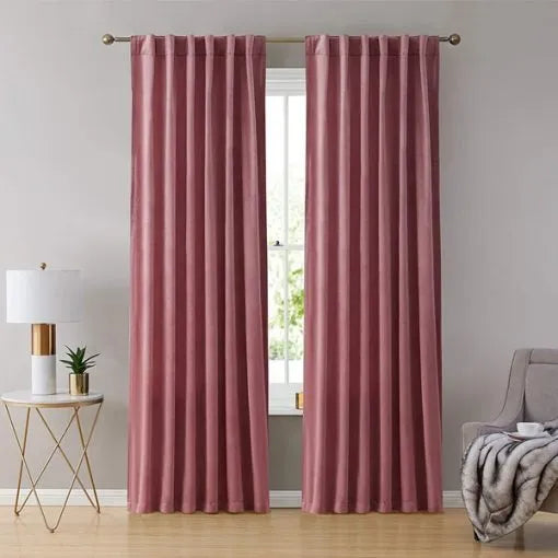 Pair Of Premium Velvet Eyelet Curtain- Blush Pink