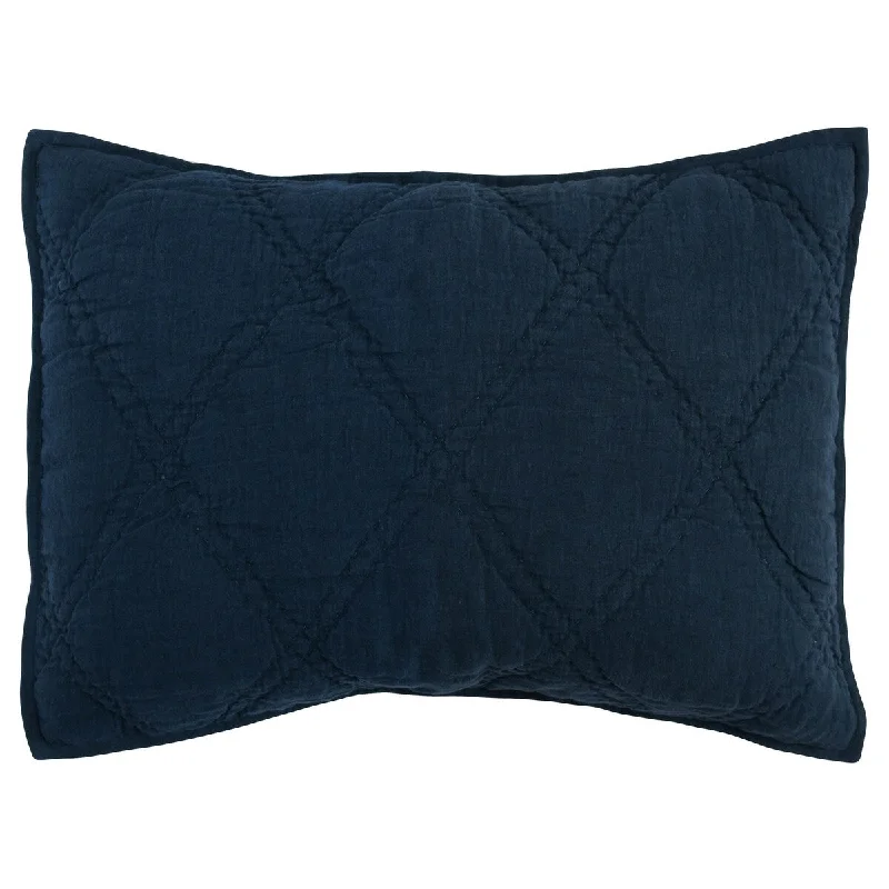 Hara 26 Inch Hand Quilted Standard Pillow Sham, Polyester Fill, Dark Blue