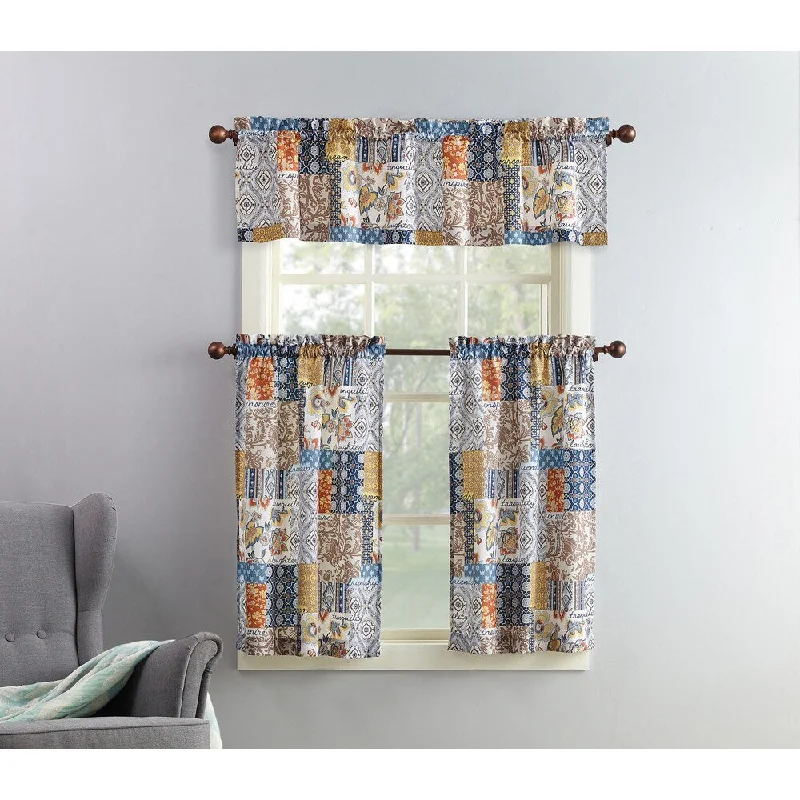 No. 918 Antoinette Patchwork Print Microfiber 3-Piece Kitchen Curtain Valance and Tiers Set