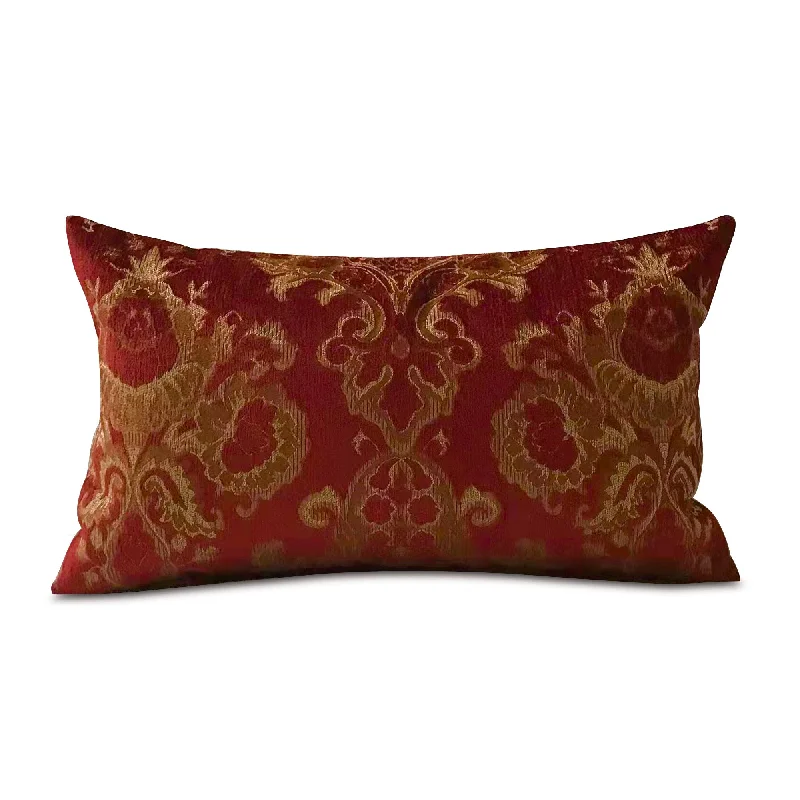 Ruby Red Traditional Damask Lumbar Pillow Cover 13x22