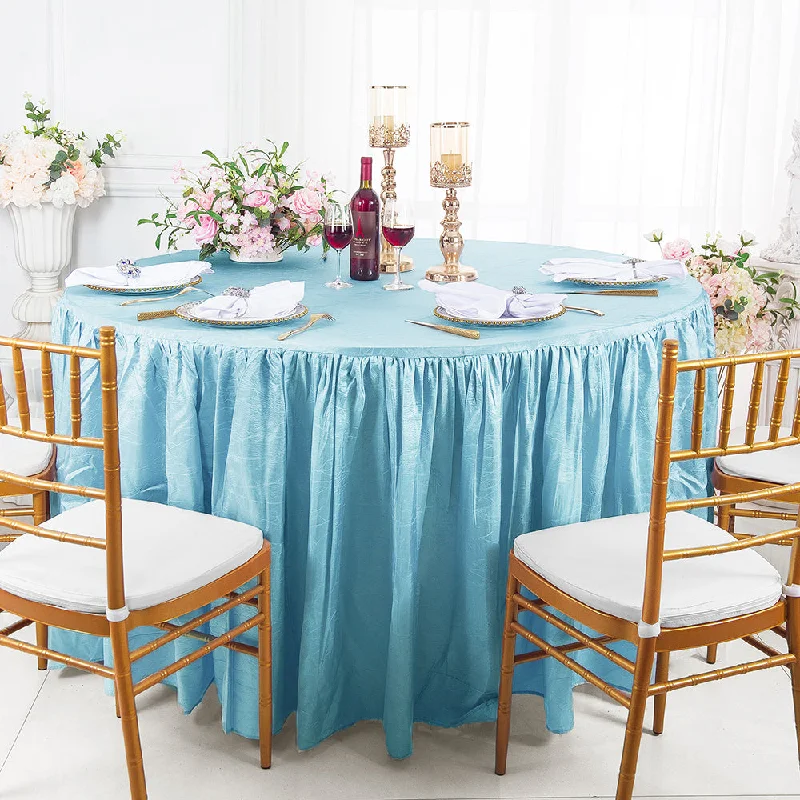 72" Round Ruffled Fitted Crushed Taffeta Tablecloth With Skirt - Baby Blue (1pc)