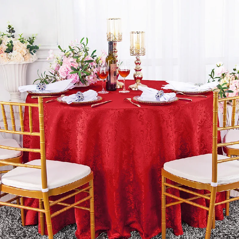 90" Seamless Round Floral Damask Jacquard Polyester (220 GSM) Tablecloth - Apple Red (1pc)