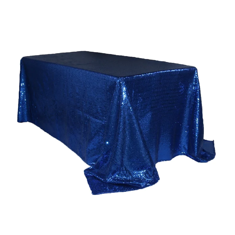 90 x 132 inch Glitz Sequin Rectangular Tablecloth Navy Blue