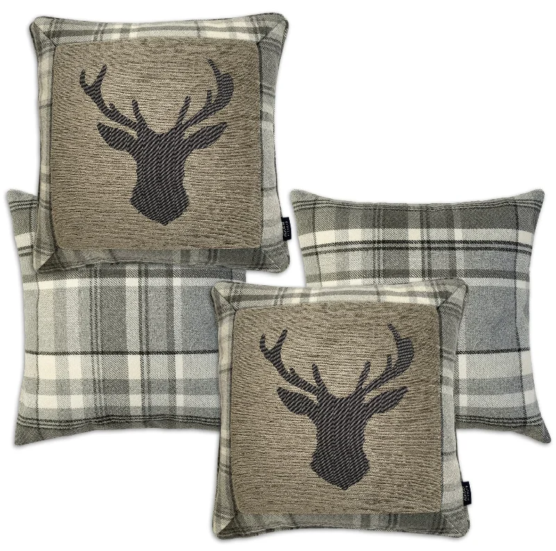 Stag Charcoal Grey Tartan 43cm x 43cm Cushion Set