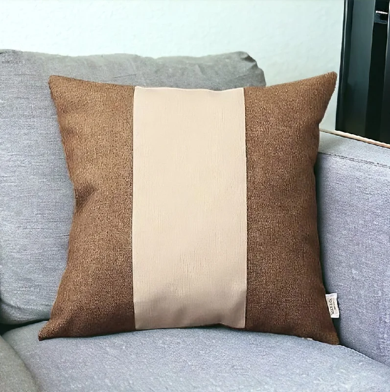 Brown and White Centered Strap Throw Pillow