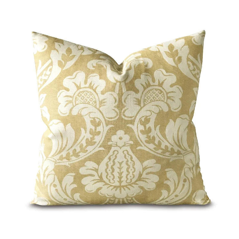 Yellow Floral Linen Throw Pillow Cover 22x22