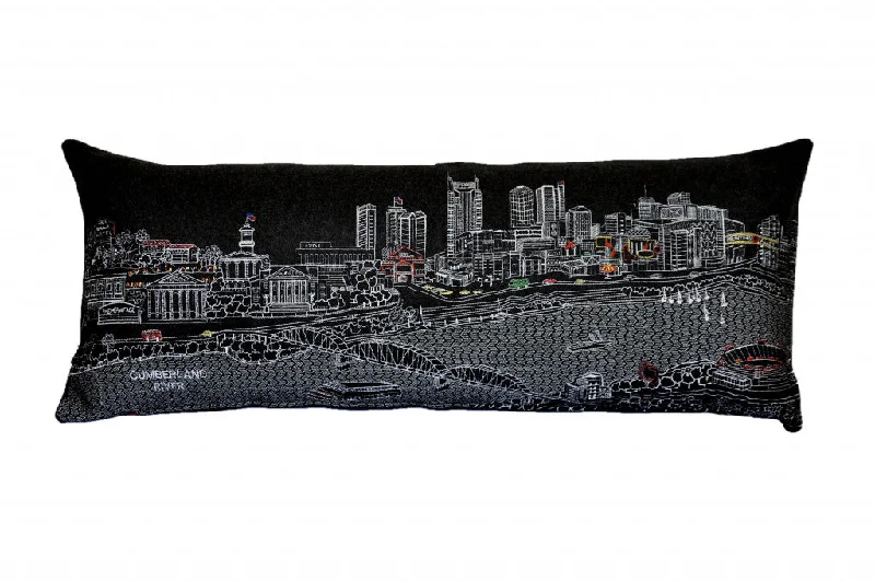 35" Black Nashville Nighttime Skyline Lumbar Decorative Pillow