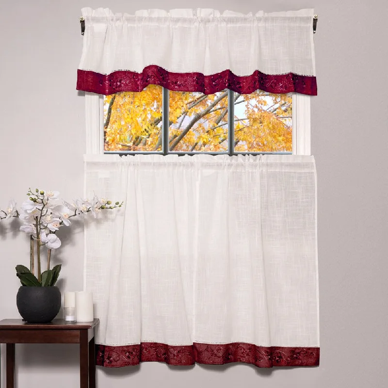 Oakwood Linen Style Decorative Window Curtain Tier Set