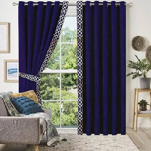 Pair of Crocodile Pattern Velvet Eyelet Curtains White On Blue With Tie Belts