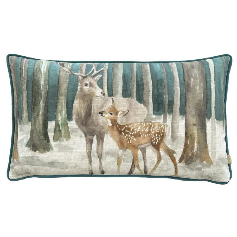 Stag Scene Christmas Cushion Teal