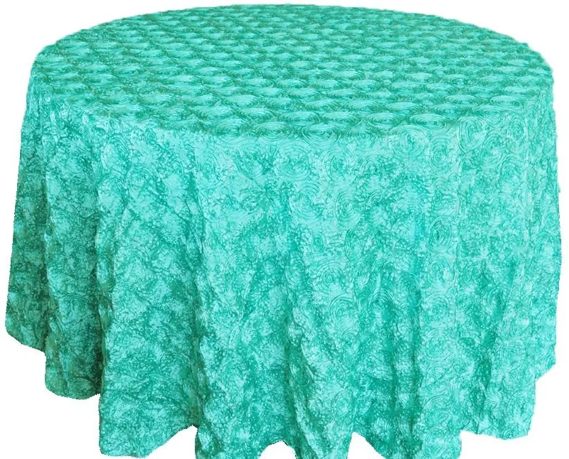 132" Round Satin Rosette Tablecloth - Tiff Blue/Aqua Blue (1pc)