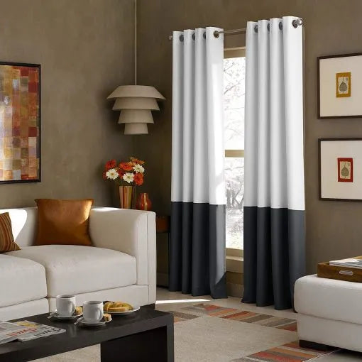 Pair Of Premium Velvet Eyelet Curtain White & Grey