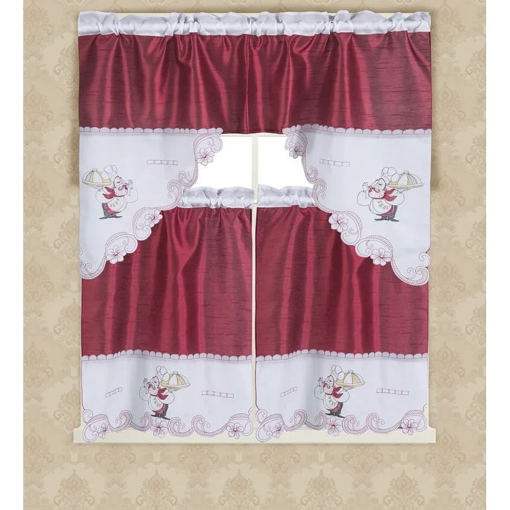 Monarch Cactus Embroidered Kitchen Valance and Tier Set - (1x) 60 x 36 inch valance; (2x) 30 x 36 inch tiers