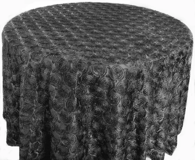 120" Round Satin Rosette Tablecloth - Black (1pc)