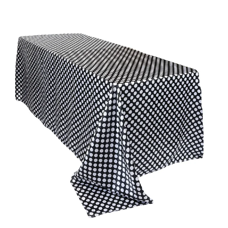 90 x 132 inch Satin Rectangular Tablecloth Black and White Polka Dots