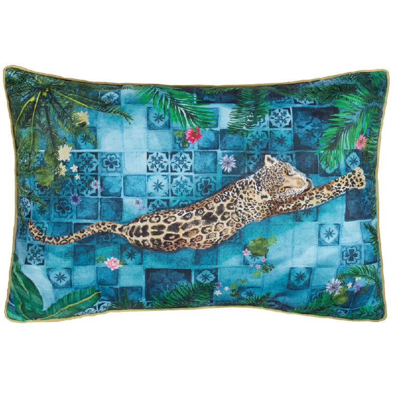 Majorelle Leopard Outdoor Piped Cushion Azure