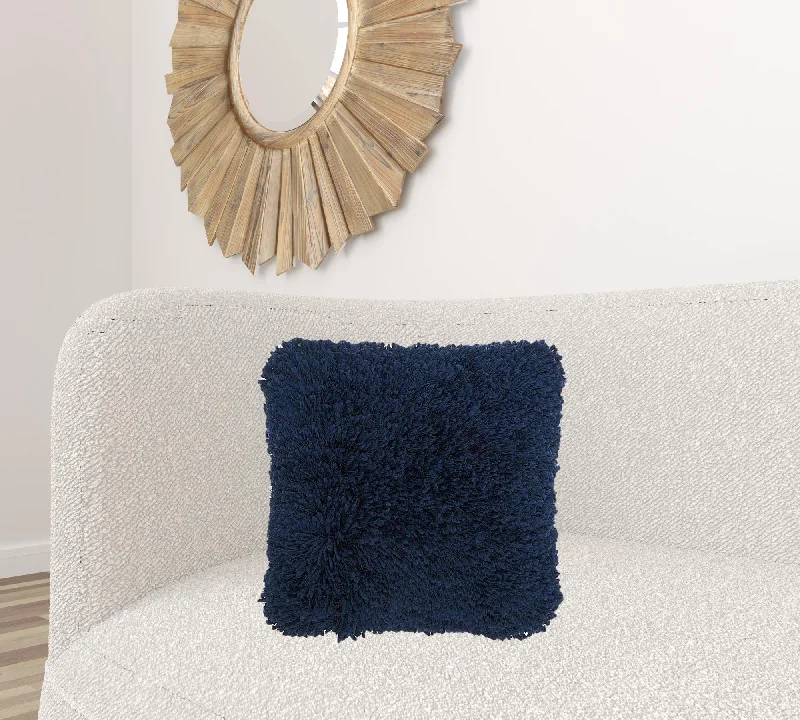 Fluffy Navy Shag Accent Throw Pillow