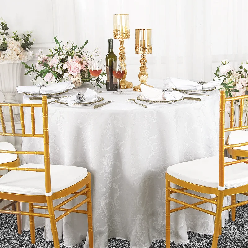 90" Seamless Round Versailles Chopin Damask Jacquard Polyester (220 GSM) Tablecloth - White (1pc)