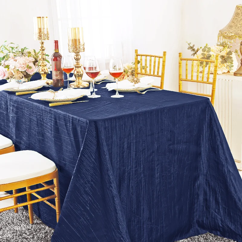 90"x156" Seamless Rectangular Accordion Crinkle Taffeta Tablecloth - Navy Blue (1pc)