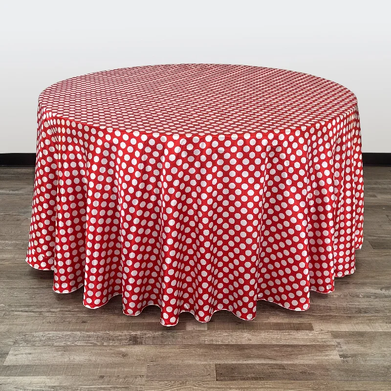 120 inch Satin Round Tablecloth Red and White Polka Dots