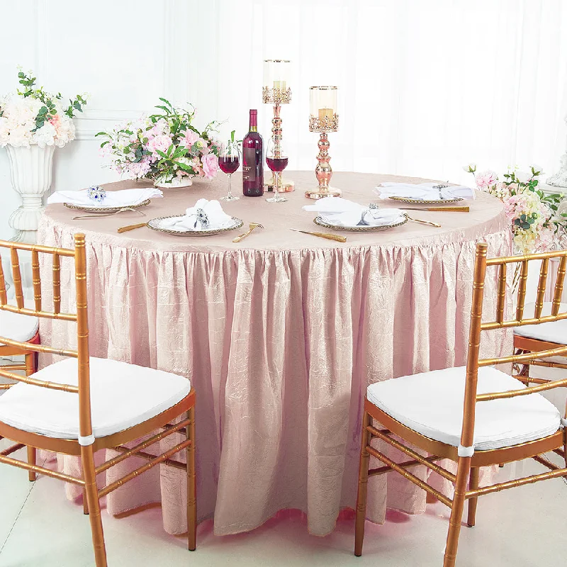 72" Round Ruffled Fitted Crushed Taffeta Tablecloth With Skirt - Blush Pink/Rose Gold (1pc)