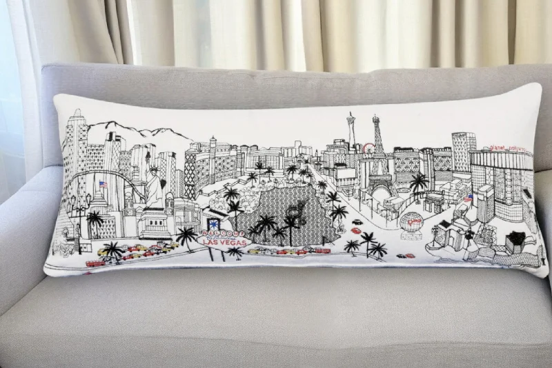 35" White as Vegas Daylight Skyline Lumbar Decorative Pillow