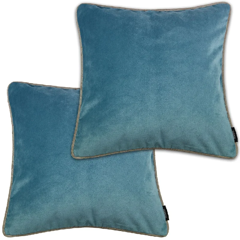 Matt Duck Egg Blue Velvet 43cm x 43cm Contrast Piped Cushion Sets