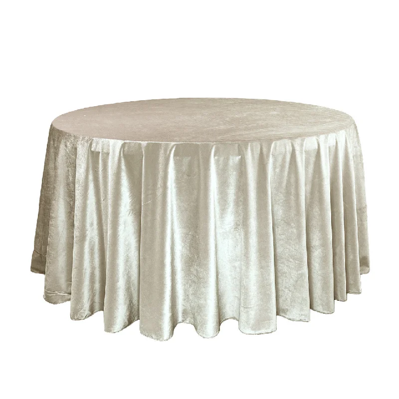 120 Inch Round Velvet Tablecloth Ivory