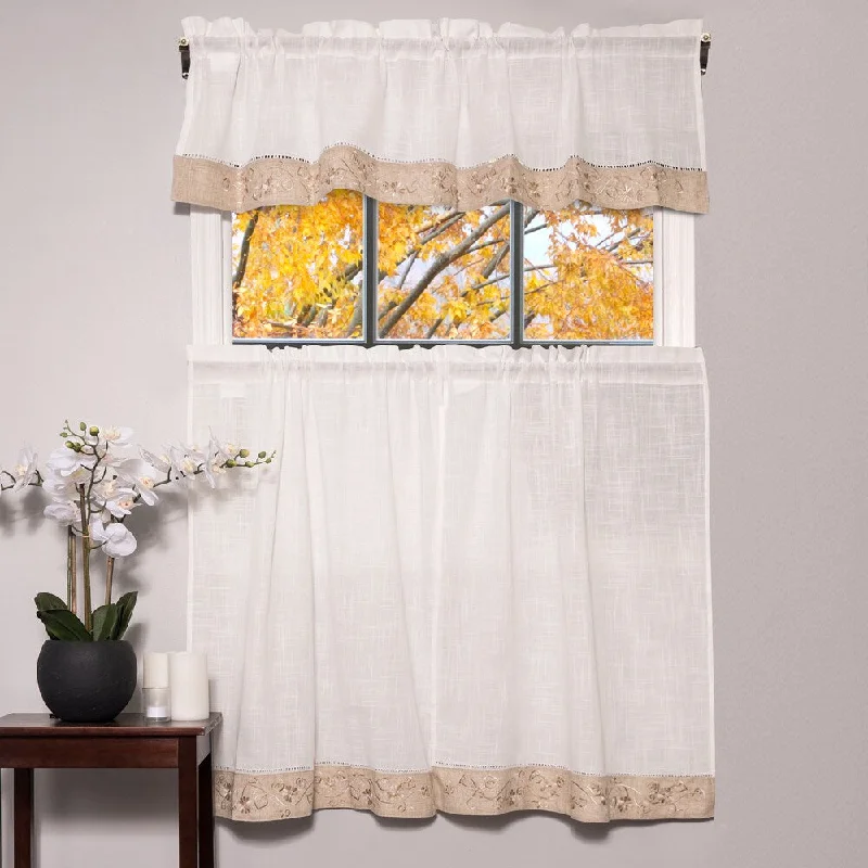 Oakwood Linen Style Decorative Curtain Tier Set