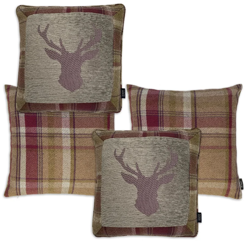 Stag Purple + Green Tartan 43cm x 43cm Cushion Set