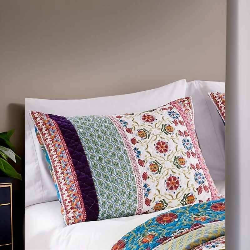 36 Inch Quilted King Pillow Sham, Cotton Fill, Medallion Print, Multicolor