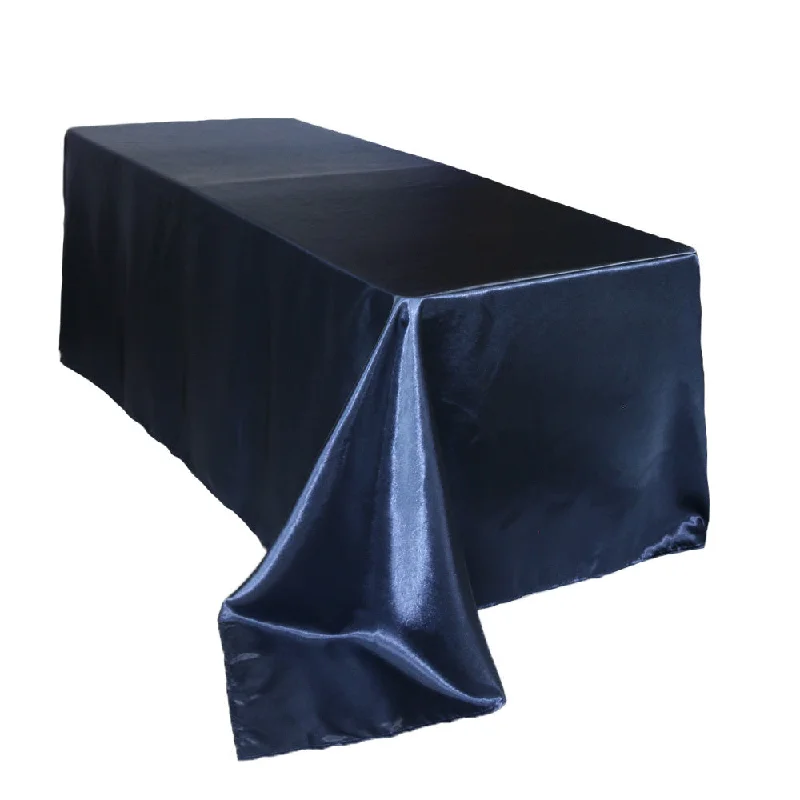 90 x 132 inch Satin Rectangular Tablecloth Navy Blue