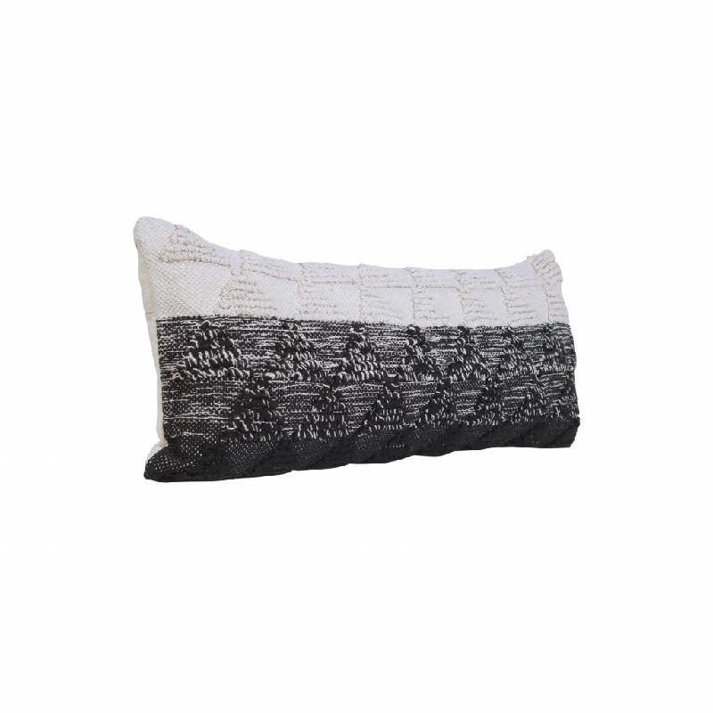 14" X 36" Black And Off-White 100% Cotton Geometric Zippered Pillow