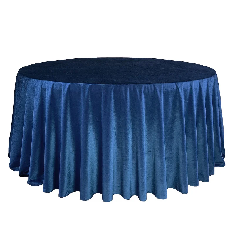 132 Inch Round Velvet Tablecloth Navy Blue