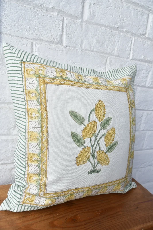 Pretty Yellow Hand Block Cushion: Sunshine for Your Sofa (India)