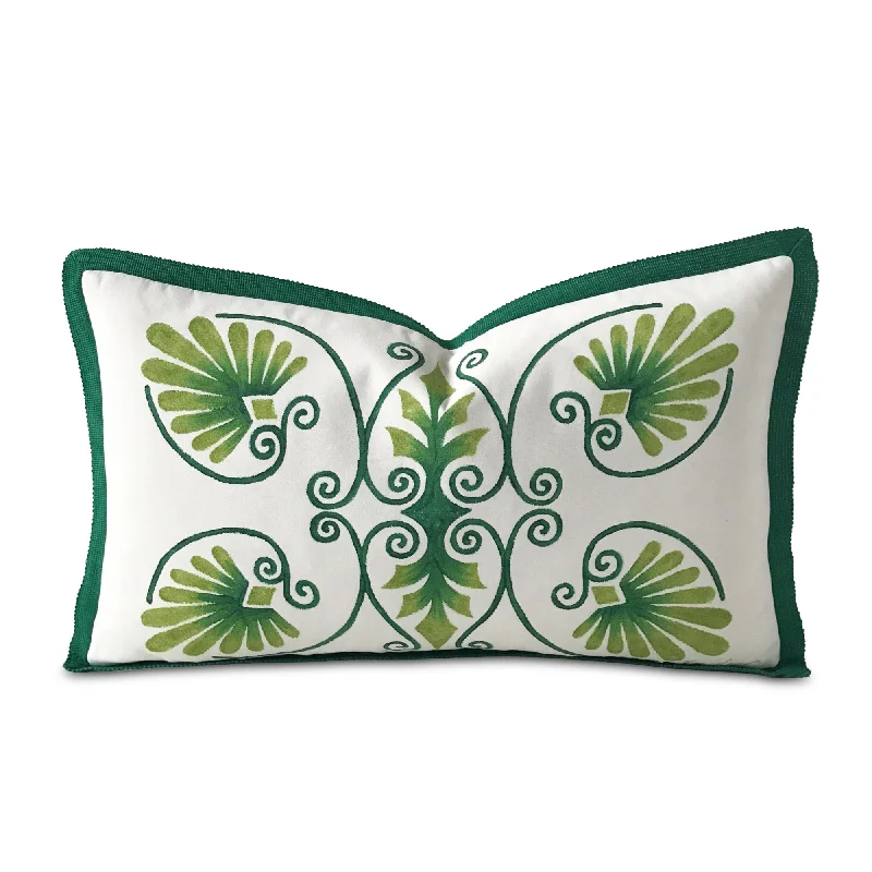 Green Hand Painted Botanical Outdoor Pillow Cover 13x22