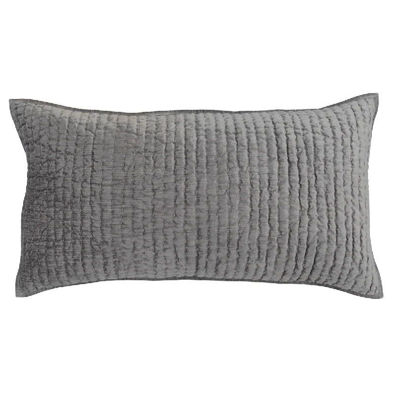 Lipa 20 x 36 Handmade Lumbar King Pillow Sham, Rayon Velvet, Cotton, Gray