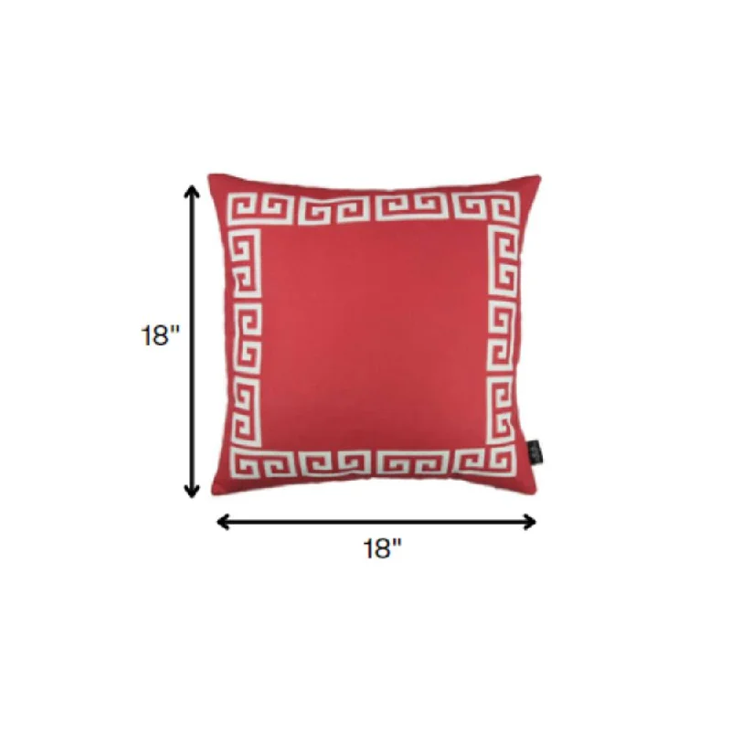 Red and White Greek Key Bordered Throw Pillow