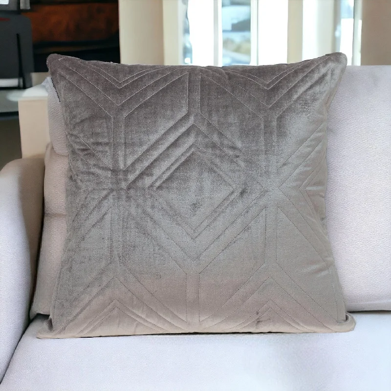 Taupe Quilted Diamonds Velvet Solid Color Throw Pillow