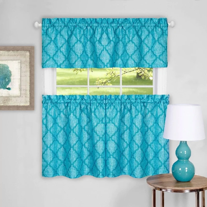 Trellis Pattern Tier and Valance Curtain Set- 36" Turquoise - 36 inch - 36 inch