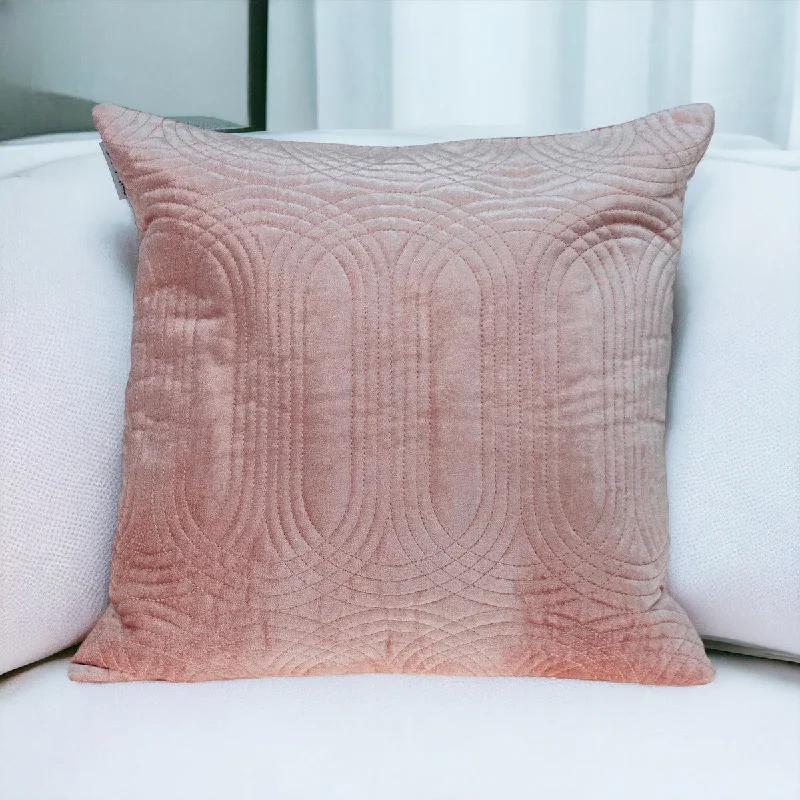 Quilted Velvet Pink Square Throw Pillow