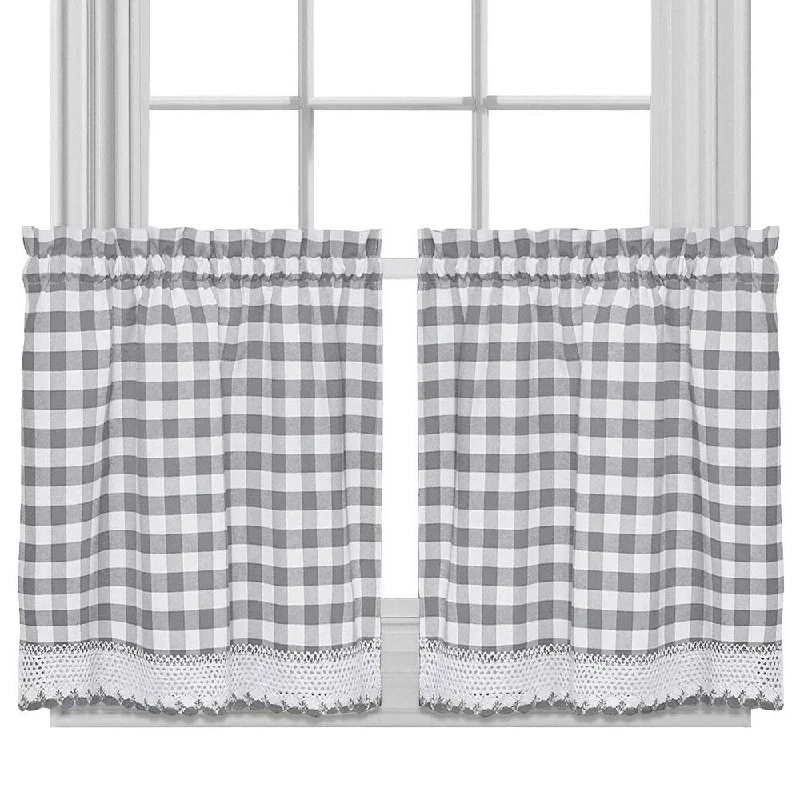 Buffalo Check Cotton Blend Grey Kitchen Curtain Tier Pair