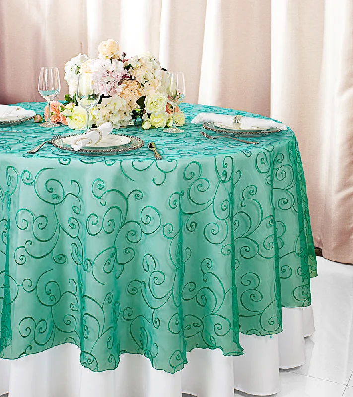 108" Seamless Round Embroidered Organza Tablecloth/Table Overlay - Jade (1pc)